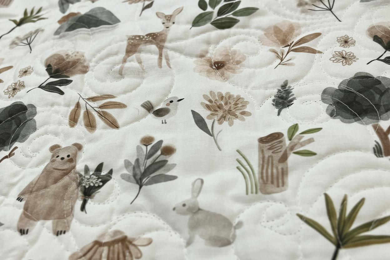 Woodland Friends quilt detail - craftsmanship close-up