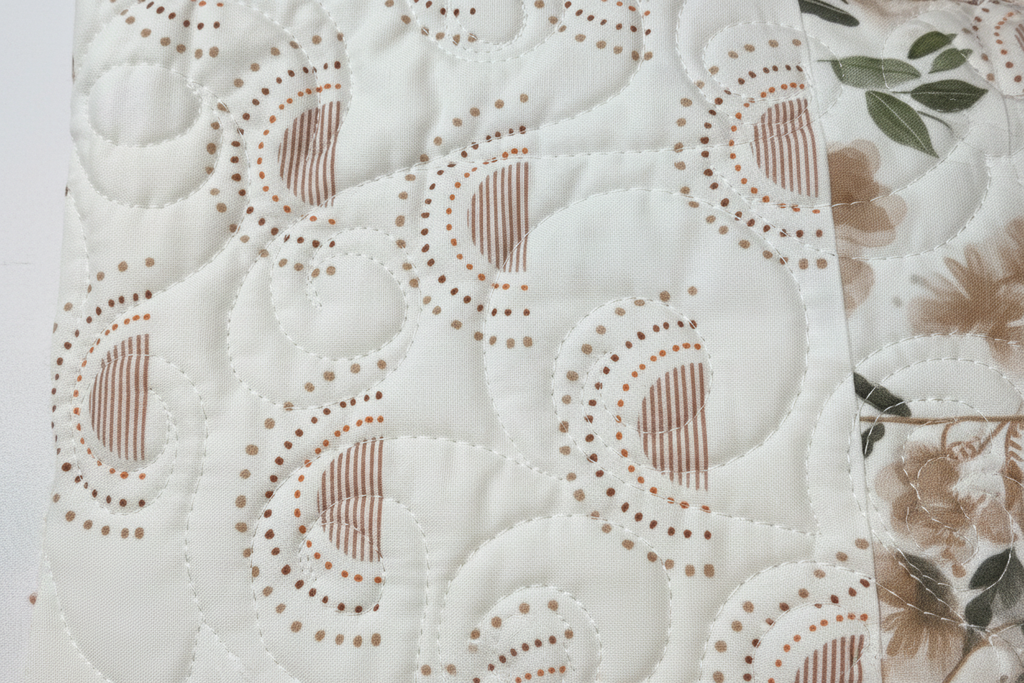 Woodland Friends quilt detail - fabric and quilting close-up