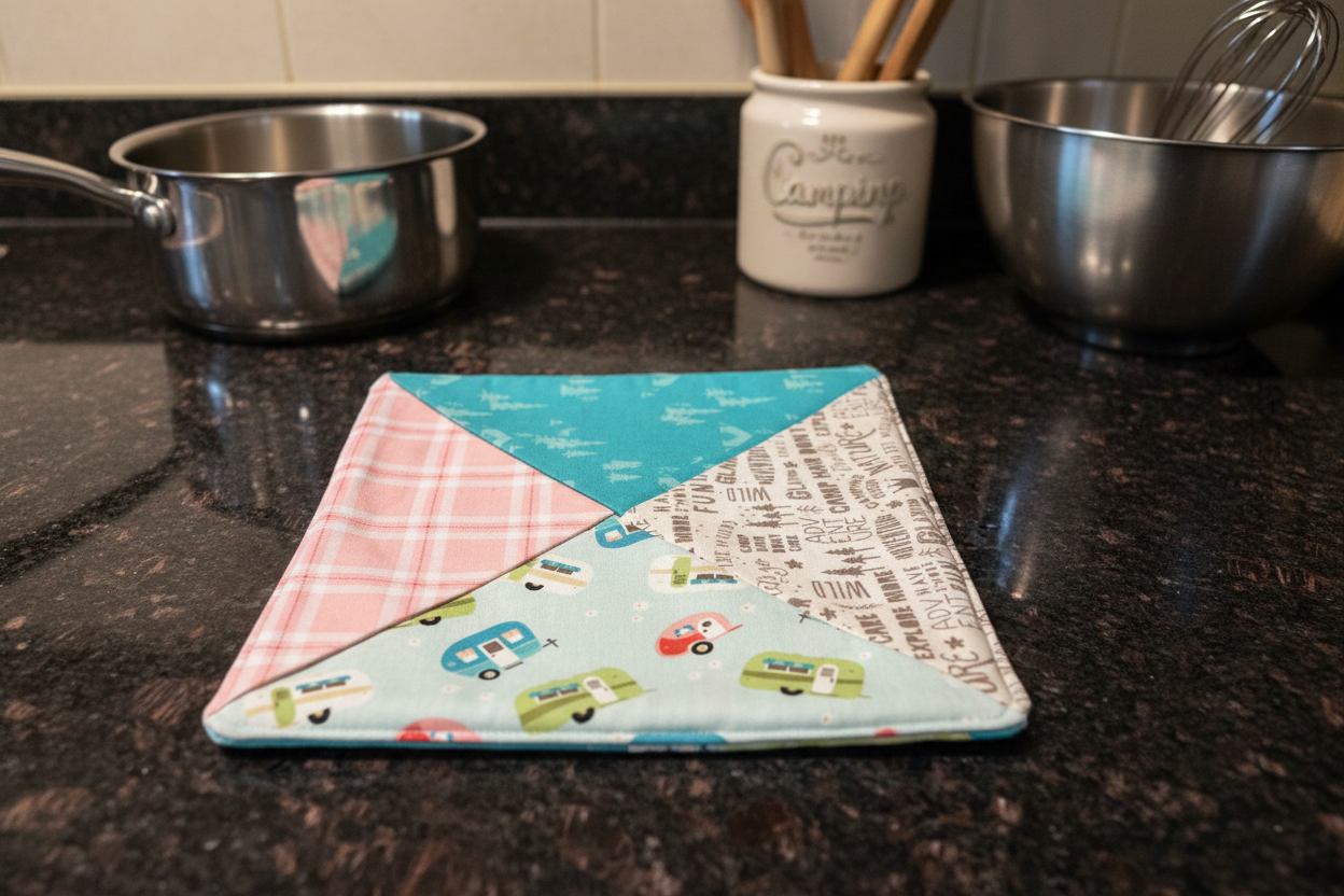 Square potholder in kitchen