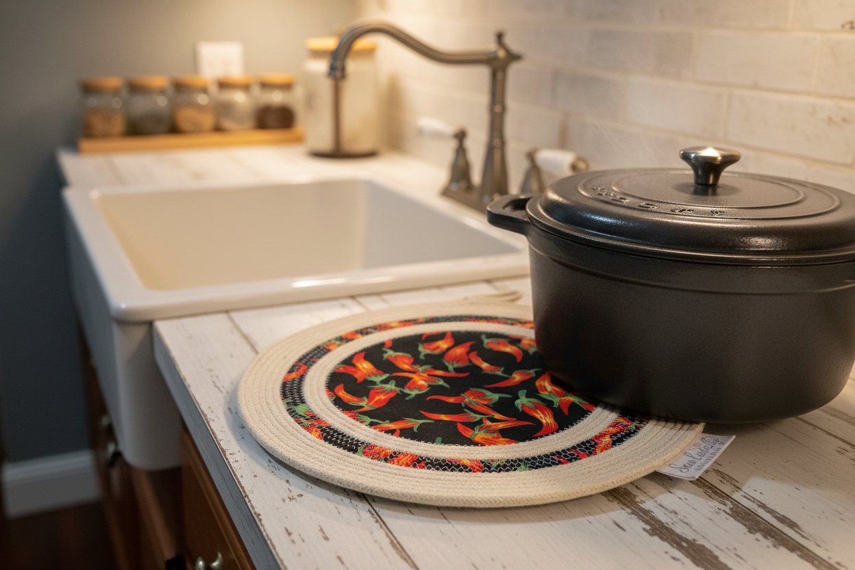 Trivet on farmhouse kitchen counter