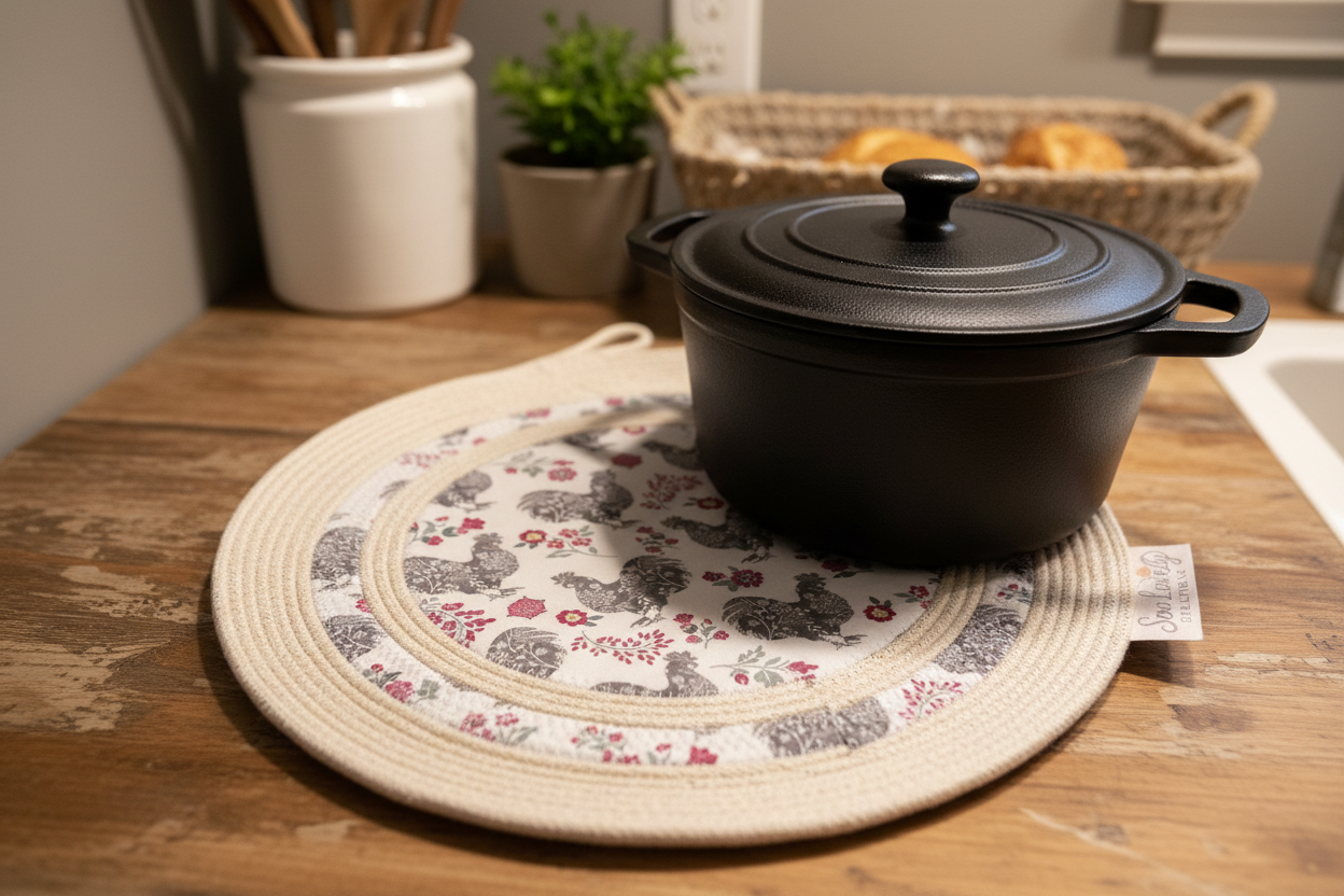 Trivet on farmhouse kitchen counter