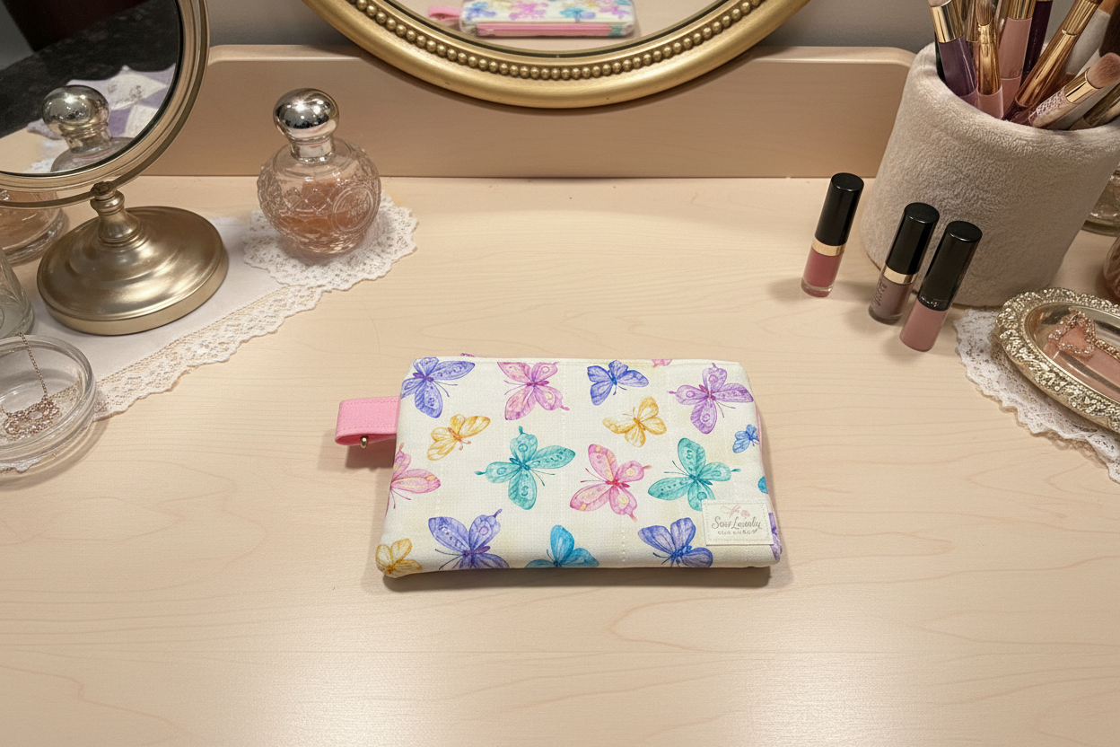 Keychain wallet on vanity table