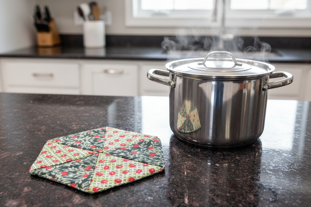 Hexagon potholder on kitchen counter