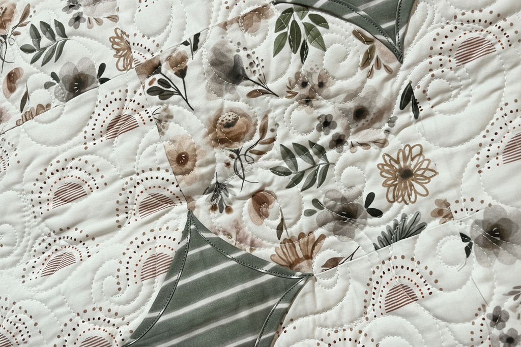 Woodland Friends quilt detail - stitching and pattern close-up