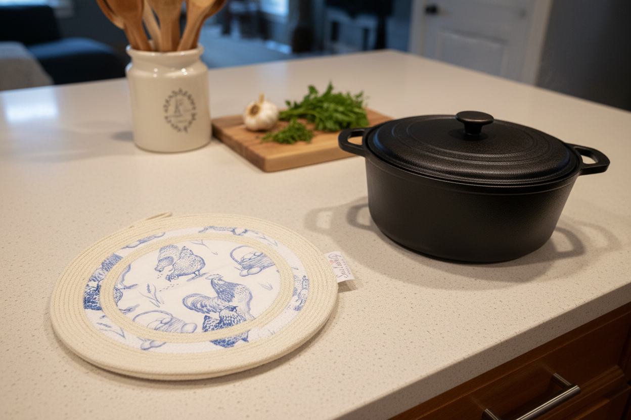 Trivet on kitchen counter with pot