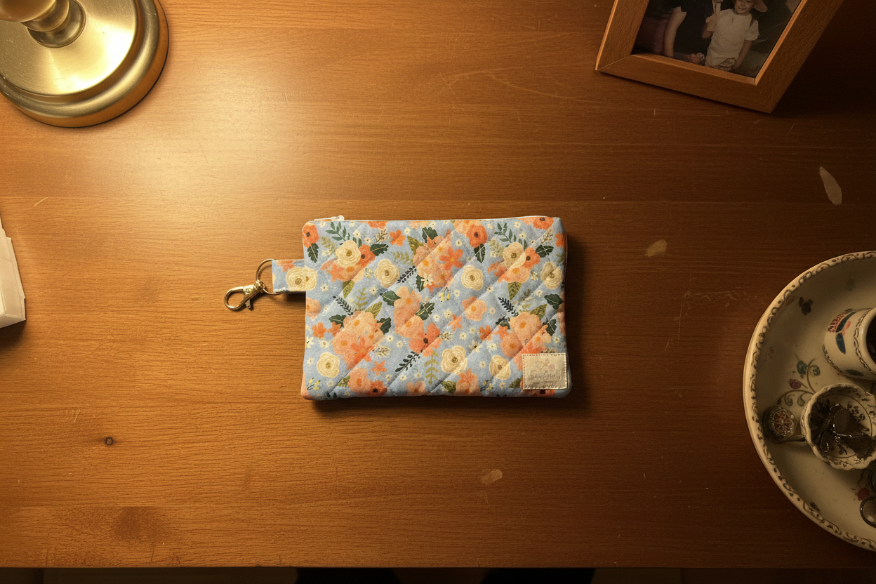 Keychain wallet flat on bedroom dresser