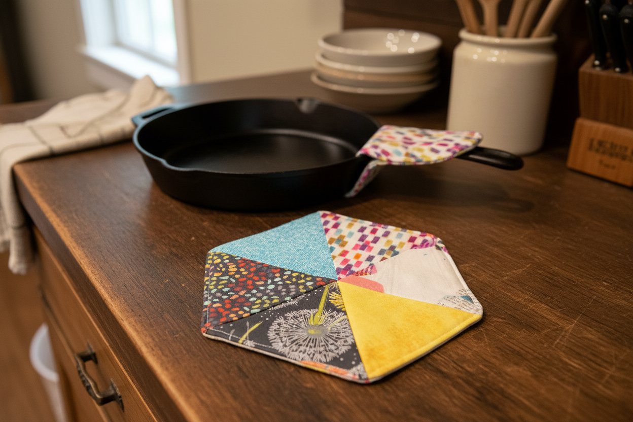 Hexagon potholder in farmhouse kitchen
